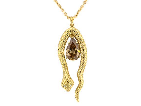 45608 - Gold GIA Yellow-Brown Diamond Wrap Around Carved Snake Pendant