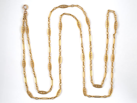 45609 - French Victorian Gold Machine Turned Alternating Link Necklace