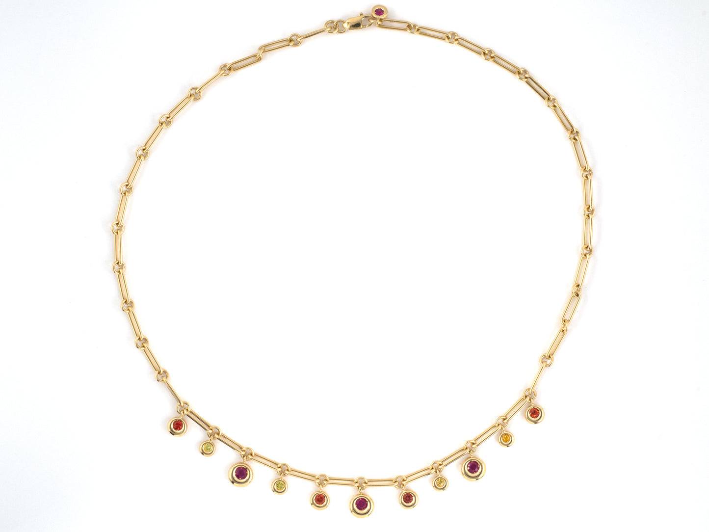 45612 - Circa 1990s Chaumet Anneav Gold Ruby Sapphire Festoon Drop Necklace