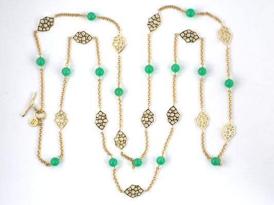 45613 - Gold Diamond Chrysoprase Bead Alternating Open Link Cable Chain Necklace