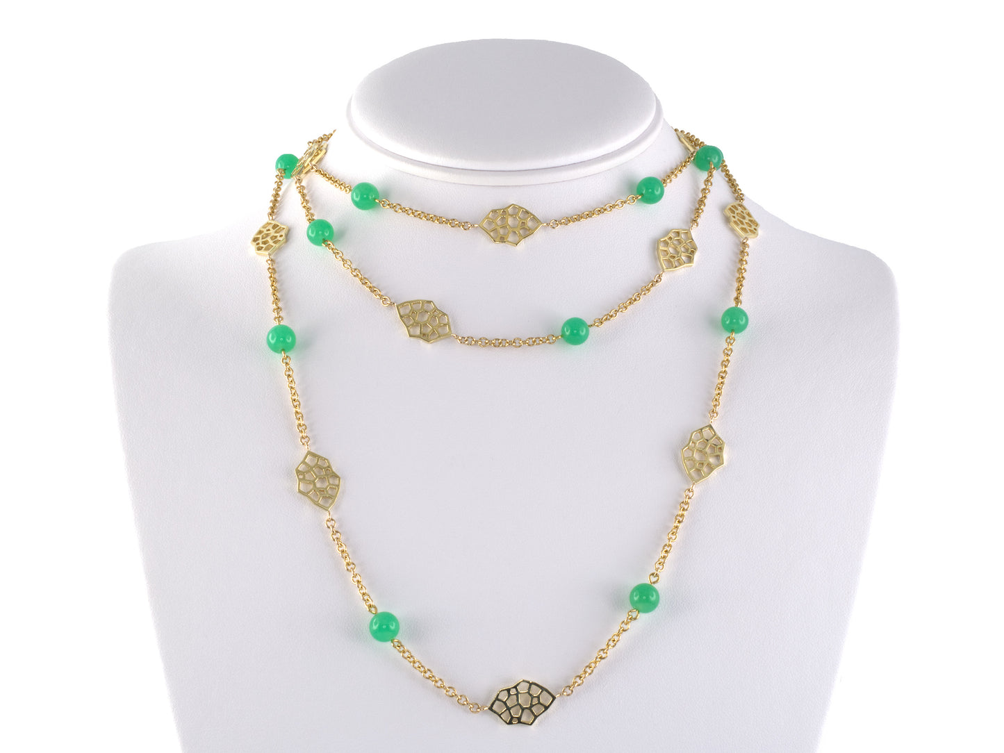 45613 - Gold Diamond Chrysoprase Bead Alternating Open Link Cable Chain Necklace