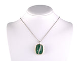 45614 - Platinum Gold Diamond Cabochon Emerald Pendant Necklace