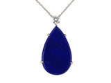 45615 - Palladium Gold Lapis Diamond Pear Shape Pendant Necklace