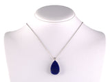 45615 - Palladium Gold Lapis Diamond Pear Shape Pendant Necklace