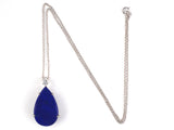45615 - Palladium Gold Lapis Diamond Pear Shape Pendant Necklace