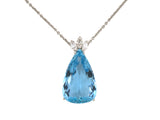 45617 - Platinum Aqua Diamond Pear-Shape Pendant Necklace