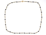 45620 - Circa 1920 Gold Black Onyx Bead Black Enamel Alternating Link Necklace