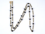 45620 - Circa 1920 Gold Black Onyx Bead Black Enamel Alternating Link Necklace