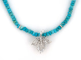 45622 - Art Deco Circa 1940 Platinum Diamond Faceted Turquoise Floral Removable Pendant Necklace