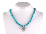 45622 - Art Deco Circa 1940 Platinum Diamond Faceted Turquoise Floral Removable Pendant Necklace