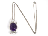 45623 - Platinum Diamond Cabochon Amethyst Pagoda Pendant Necklace