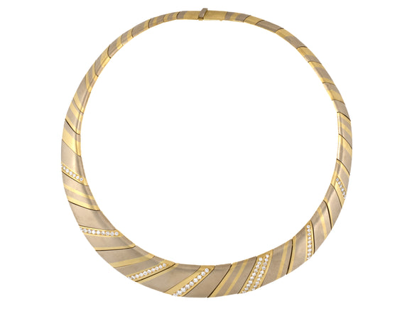 45624 - Circa 1970s Gold Diamond Diagonal Striped Tapered Choker Necklace