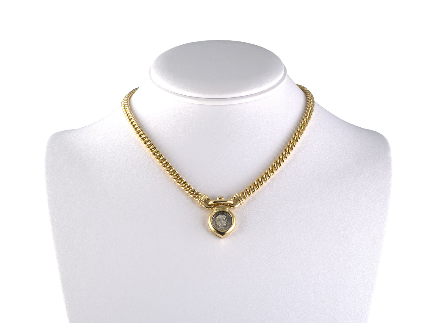45625 - Circa 1980s Italy Gold Ruby Silver Coin Pendant Necklace