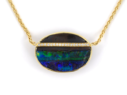 45627 - Balestra Italian Gold Diamond Black Opal Oval Pendant