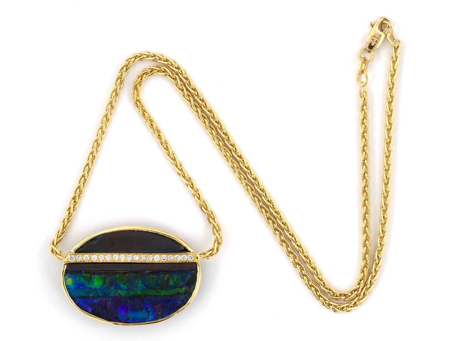 45627 - Balestra Italian Gold Diamond Black Opal Oval Pendant