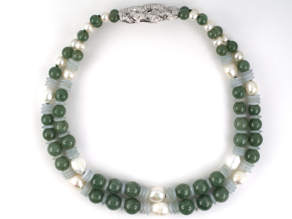 45628 - Gold Diamond Jadeite South Sea Baroque Pearl 2- Strand Nesting Necklace