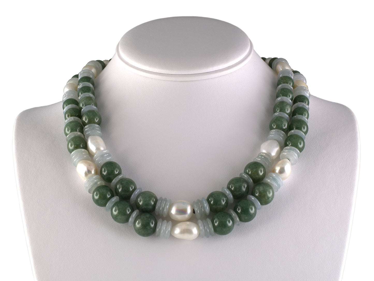 45628 - Gold Diamond Jadeite South Sea Baroque Pearl 2- Strand Nesting Necklace