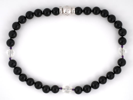 45630 - Italy Gold Diamond Black Onyx Crystal Amethyst Necklace