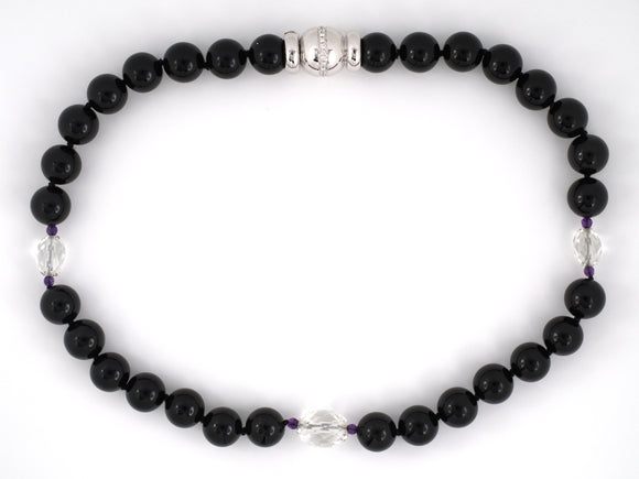 45630 - Italy Gold Diamond Black Onyx Crystal Amethyst Necklace