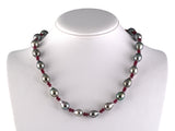 45631 - Italian Gold Diamond Ruby Baroque Pearl Interlocking Circle Clasp Necklace