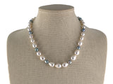 45635 - Italy Gold Diamond Baroque Silver Grey Pearl Necklace
