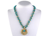45640 - Rossi Circa 1965 Gold Turquoise Floral Wreath Pendant
