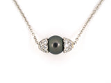 45641 - Platinum Diamond Tahitian Black Pearl Sliding Pendant Necklace