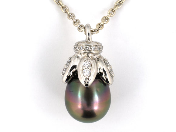 45643 - Barnett Robinson Platinum Diamond Tahitian Black Pearl Pendant