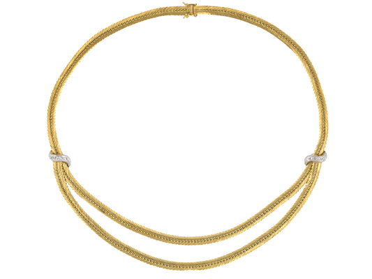 45645 - Gold Diamond Swirl Ornament Florentine Herringbone Bib Style Necklace