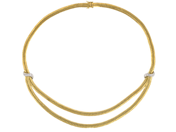 45645 - Gold Diamond Swirl Ornament Florentine Herringbone Bib Style Necklace