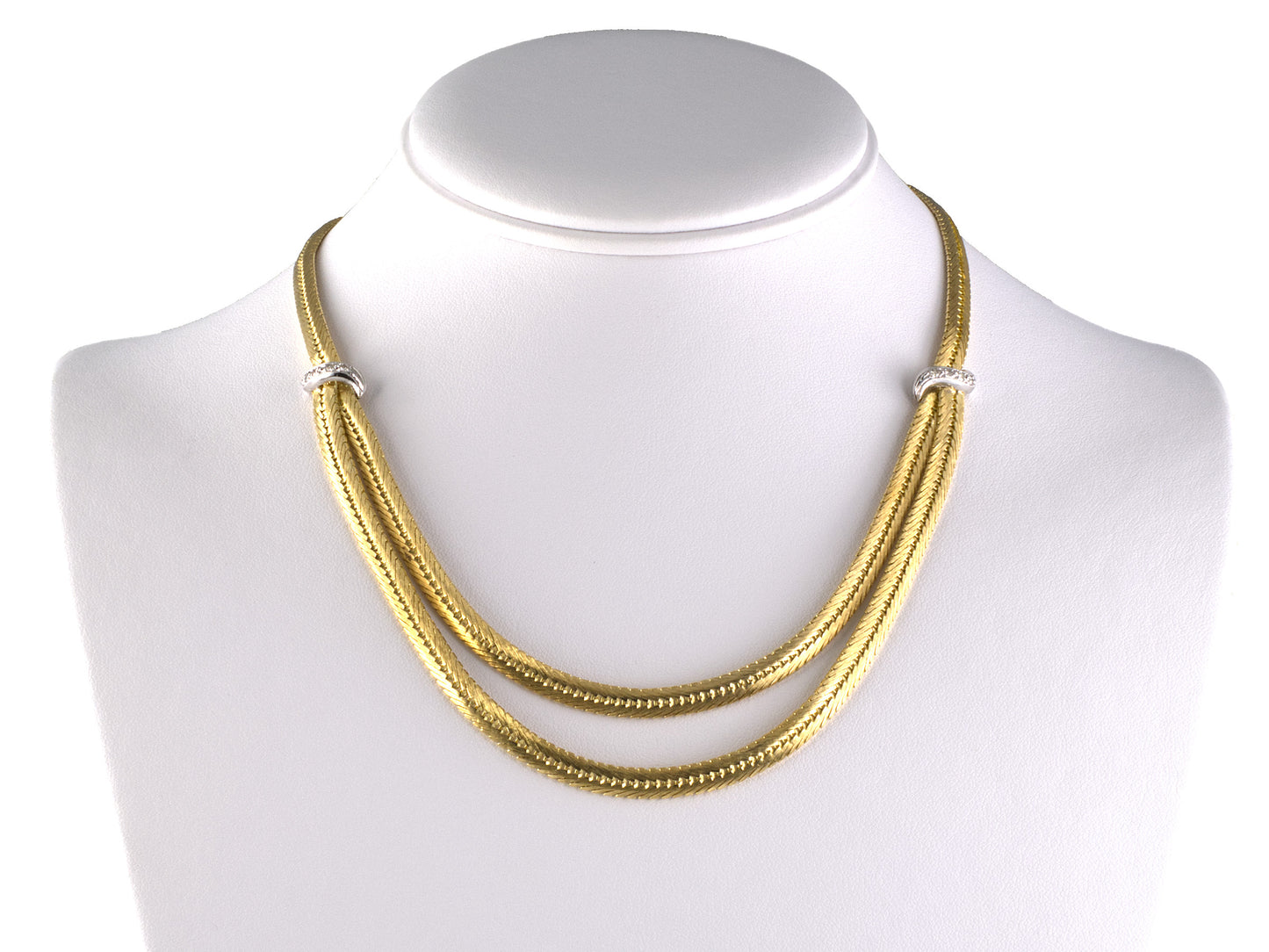 45645 - Gold Diamond Swirl Ornament Florentine Herringbone Bib Style Necklace