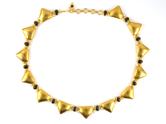 45647 - Circa 1998 Gurhan Gold Sapphire Pearl Amulet Necklace (Adjustable)