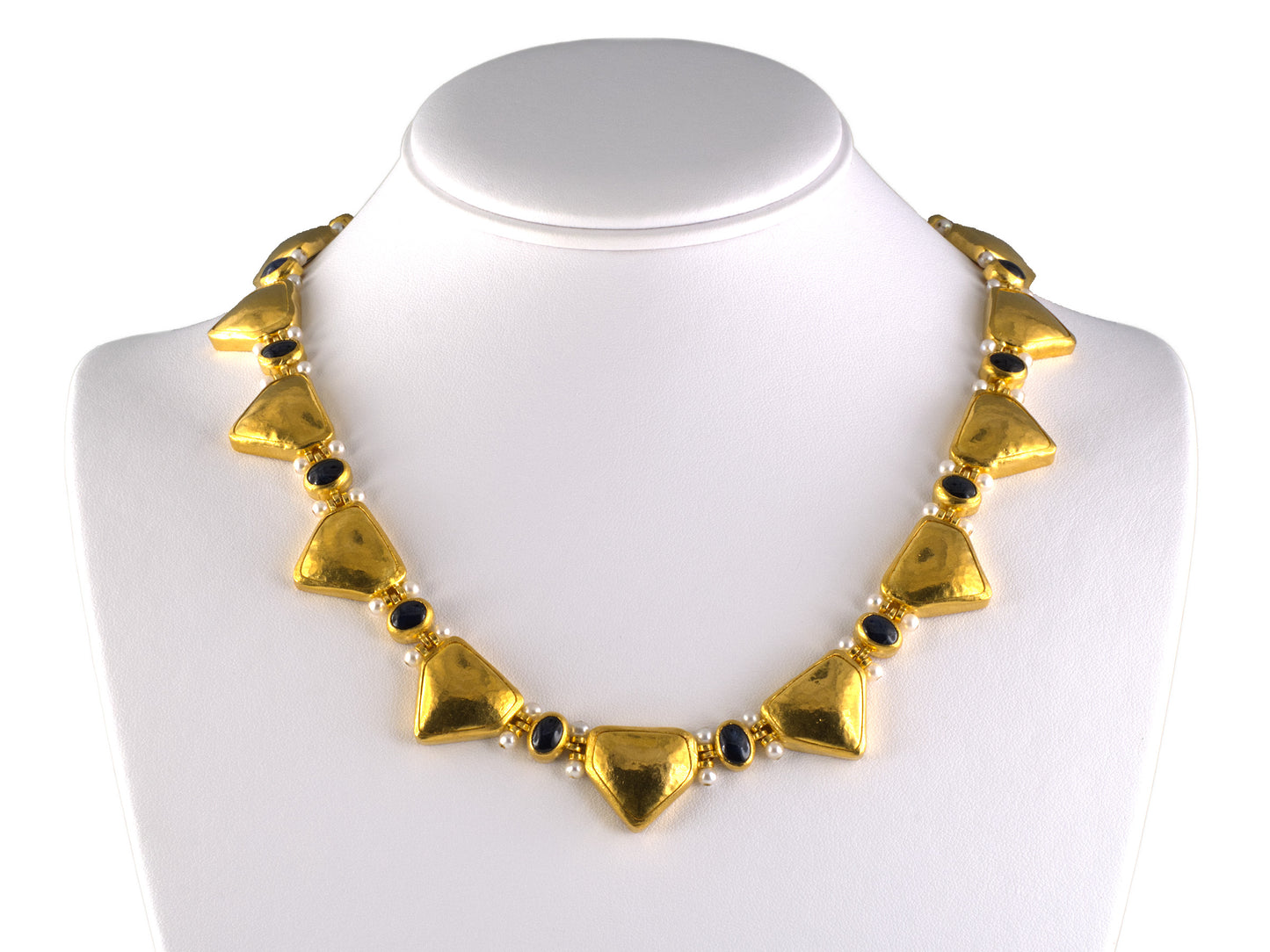 45647 - SOLD - Circa 1998 Gurhan Gold Sapphire Pearl Amulet Necklace (Adjustable)
