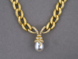 45648 - Dunay Gold Diamond South Sea Pearl Sabi Finish Oval Link Drop Necklace