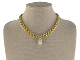 45648 - Dunay Gold Diamond South Sea Pearl Sabi Finish Oval Link Drop Necklace