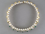 45649 - Circa 1980s Italy Giovane Gold Pearl Cabochon Emerald Diamond 2 Row Choker Necklace
