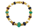 45654 - Circa 2000 Webb Gold Emerald Sapphire Ruby South Sea Pearl Carved Corrugated Rondel Choker Necklace