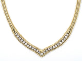 45657 - Italy Gold Diamond Wheat Design w/ Beaded Edge 'V' Necklace