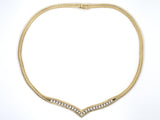 45657 - Italy Gold Diamond Wheat Design w/ Beaded Edge 'V' Necklace