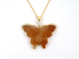 45661 - Gold Diamond Carved Orangy Jadeite Butterfly Pendant Necklace