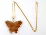 45661 - Gold Diamond Carved Orangy Jadeite Butterfly Pendant Necklace
