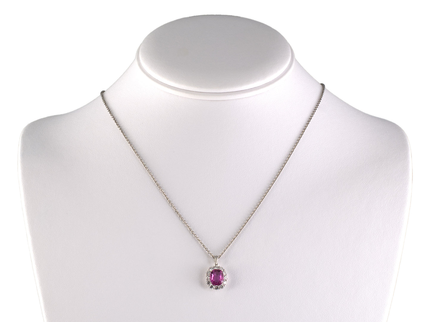 45664 - Platinum AGL Pink Sapphire Diamond Tiered Cluster Pendant Necklace