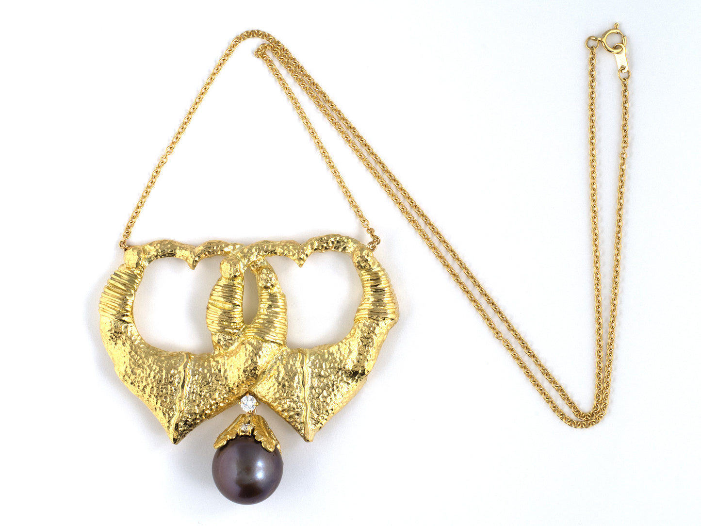 45675 - Gold GIA Brown Pearl Diamond Interlocking Heart Necklace