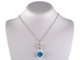 45678 - Gold Blue Topaz Diamond Swirl Design Kite Shaped Pendant Necklace