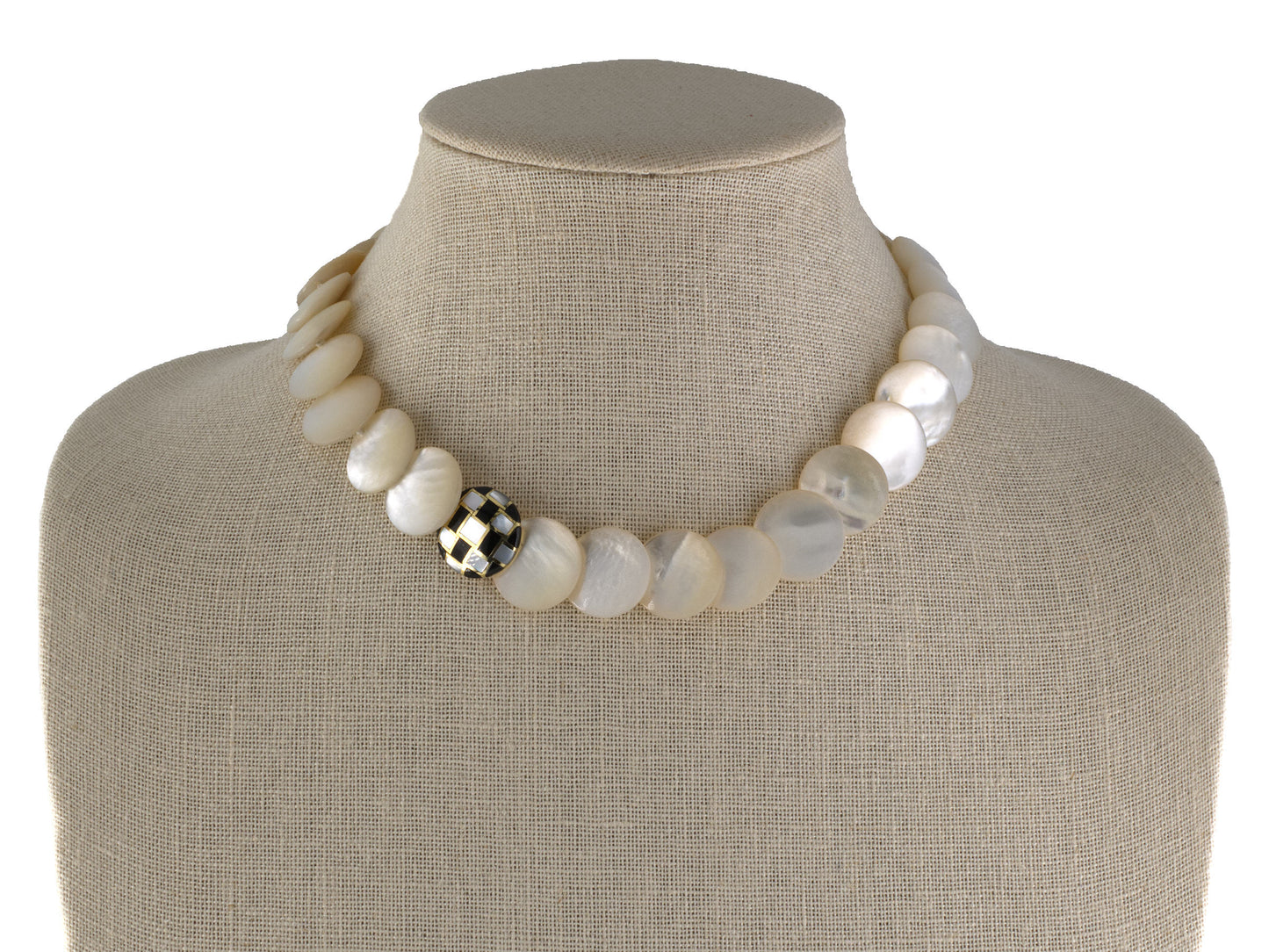 45679 - Circa 1980s Tiffany & Angela Cummings Gold Black Jade Mother Of Pearl Lentil Necklace