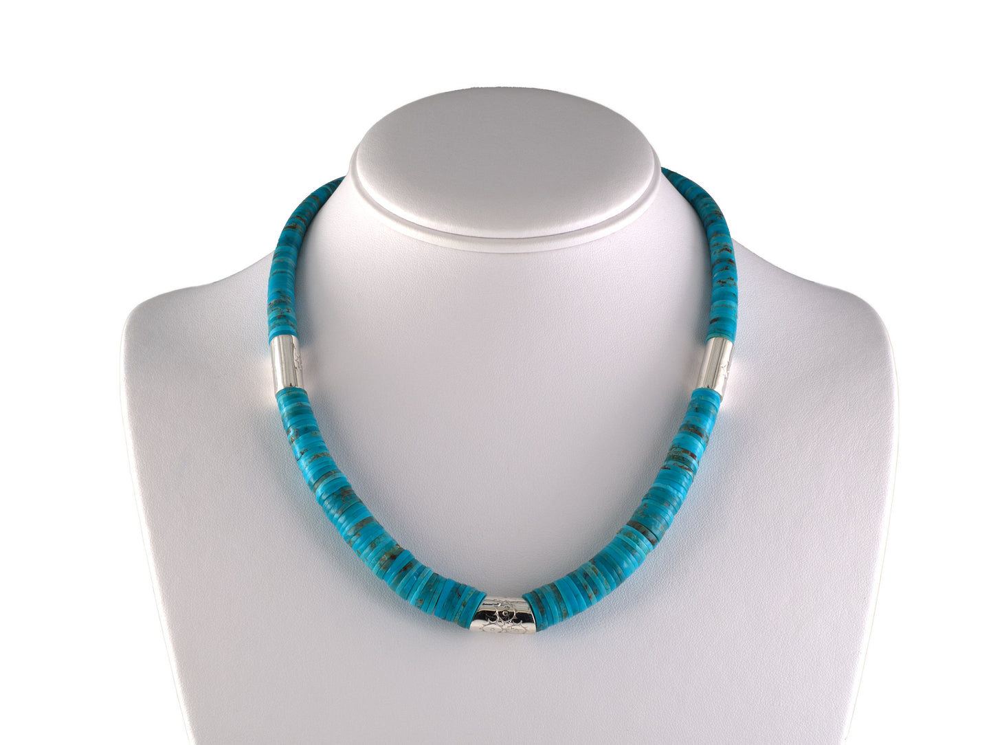 45680 - Sterling Silver Turquoise Necklace w/ Removable Coral Onyx Bone Mosaic Feather Pendant