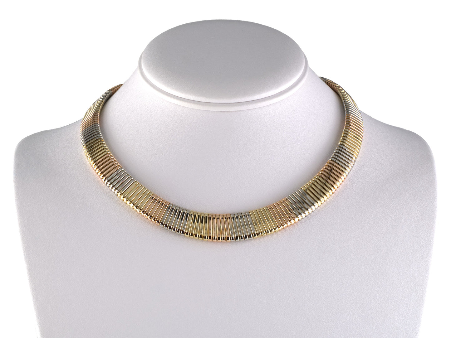 45681 - Gold Tri-Color Tapered Gooseneck Necklace