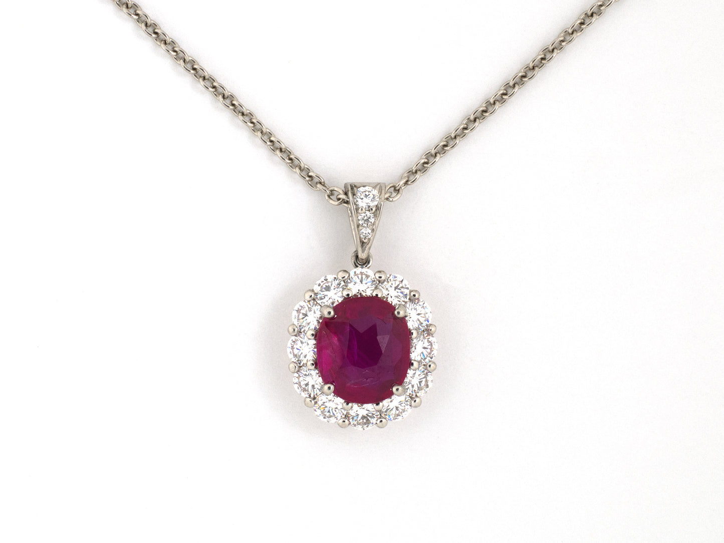 45693 - Platinum AGL Ruby Diamond Cluster Pendant Necklace