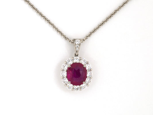 45693 - Platinum AGL Ruby Diamond Cluster Pendant Necklace