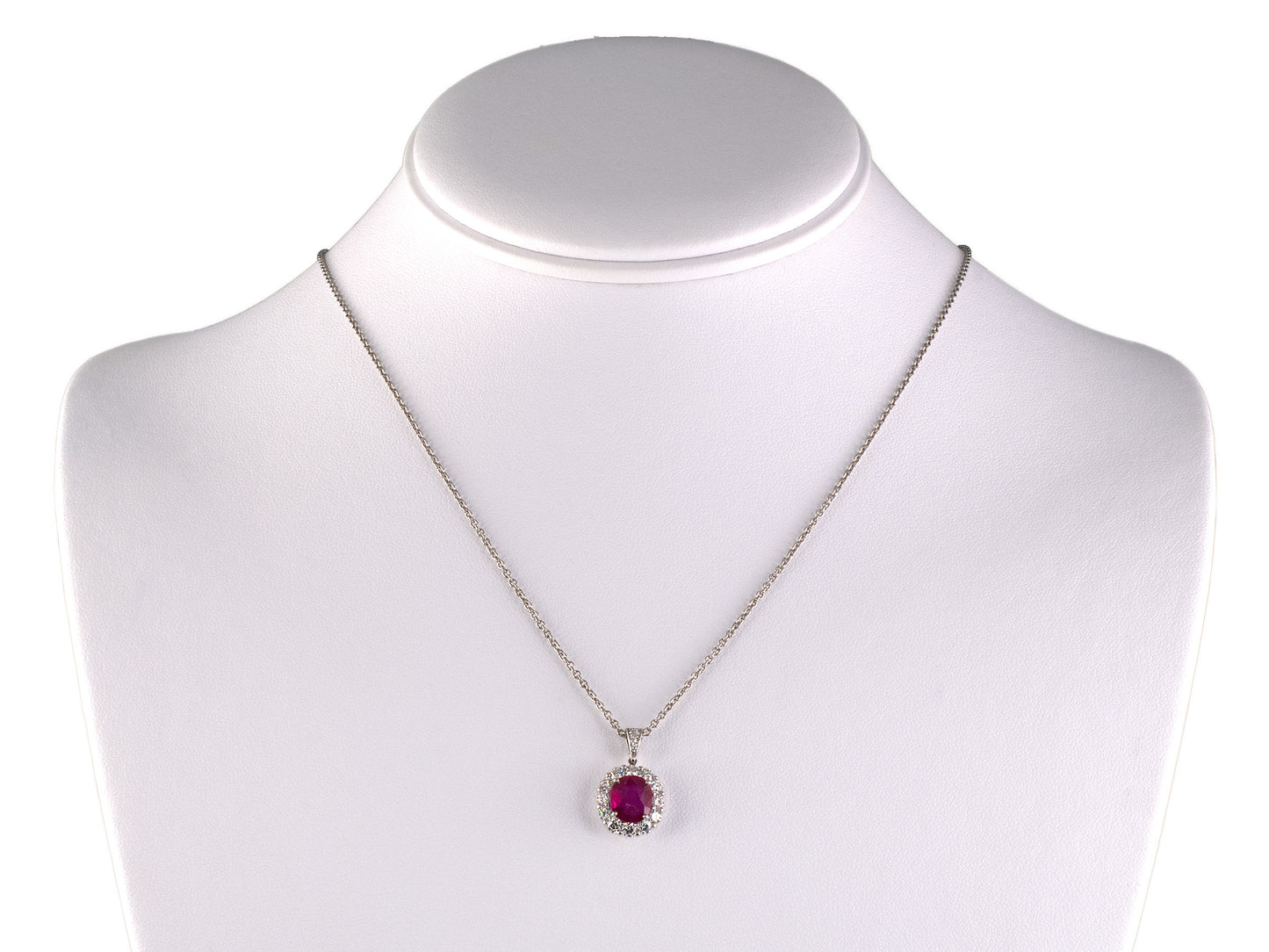 45693 - Platinum AGL Ruby Diamond Cluster Pendant Necklace